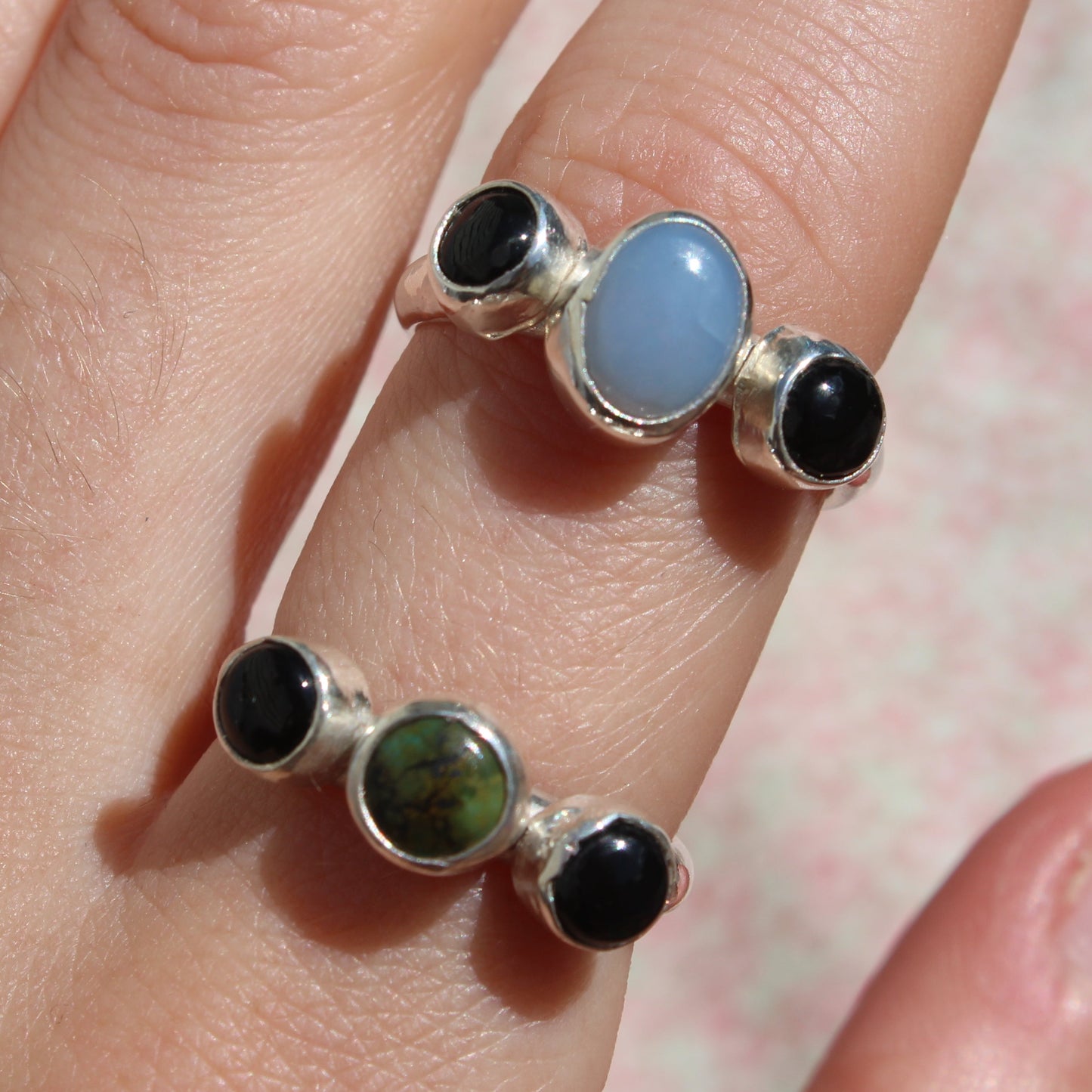 Three shores ring ( blue stone ring) size P